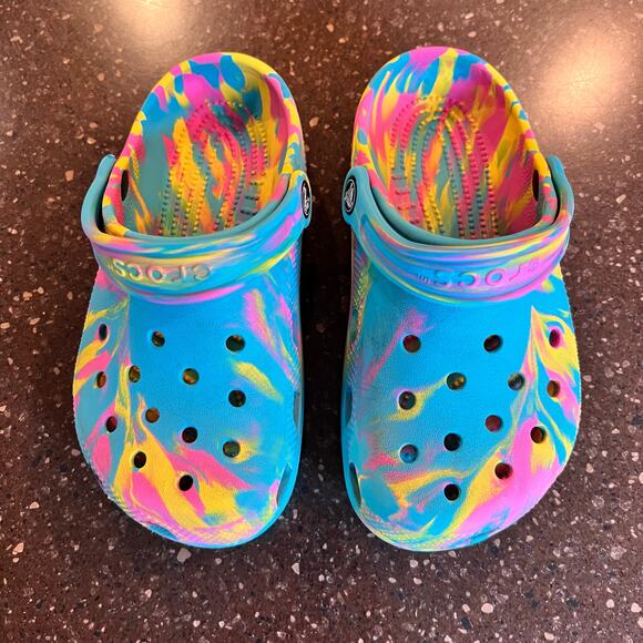 Crocs Kids Classic Marbled Clog Size J 3 Tie Dye Shoes - Picture 6 of 11